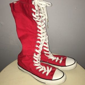 red converse knee high sneakers